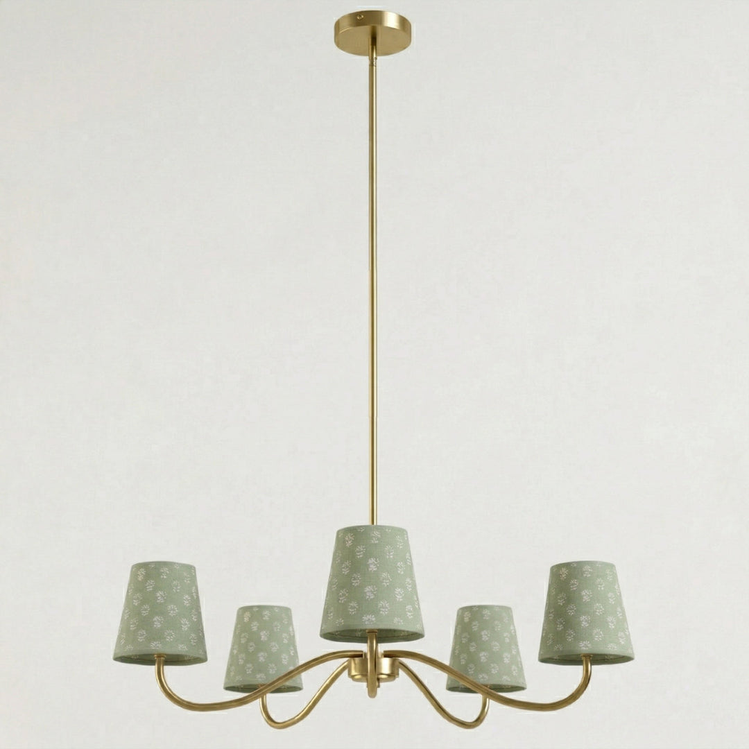 Twilight 5-light Brush Gold & White Burlap Modern Farmhouse Chandelier With Kd Shades For Dining Room #39001