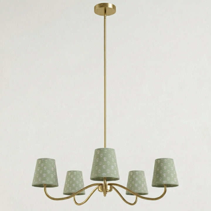 Twilight 5-light Brush Gold & White Burlap Modern Farmhouse Chandelier With Kd Shades For Dining Room #39001