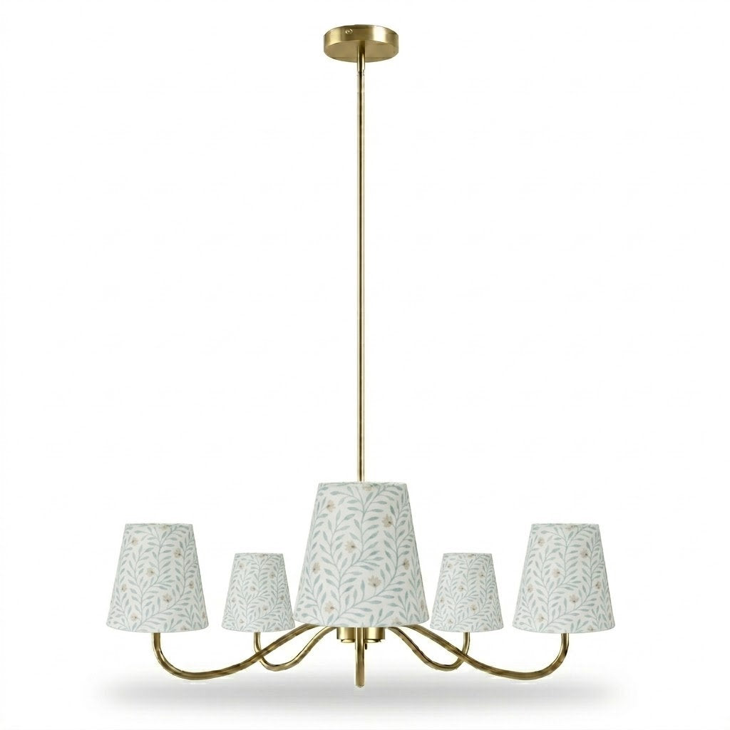 Twilight 5-light Brush Gold & White Burlap Modern Farmhouse Chandelier With Kd Shades For Dining Room #39001