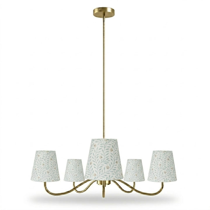 Twilight 5-light Brush Gold & White Burlap Modern Farmhouse Chandelier With Kd Shades For Dining Room #39001