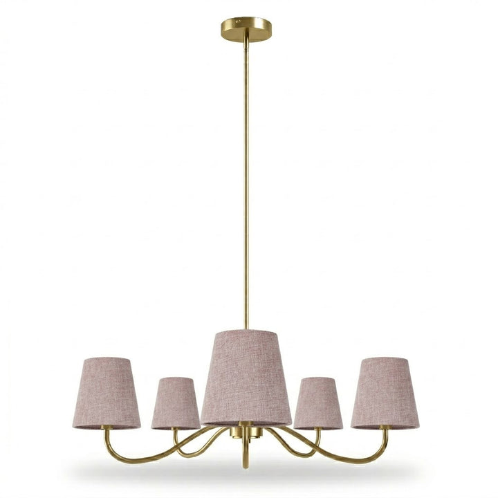 Twilight 5-light Brush Gold & White Burlap Modern Farmhouse Chandelier With Kd Shades For Dining Room #39001