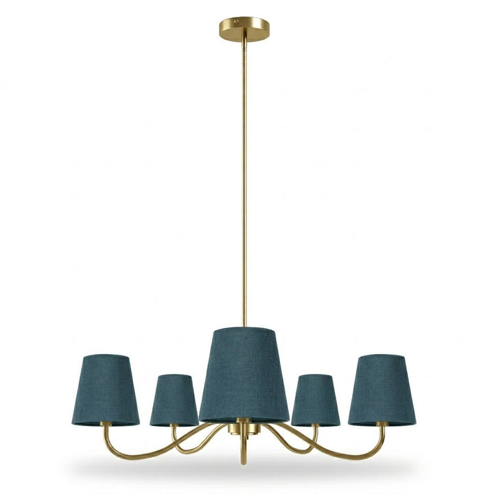 Twilight 5-light Brush Gold & White Burlap Modern Farmhouse Chandelier With Kd Shades For Dining Room #39001