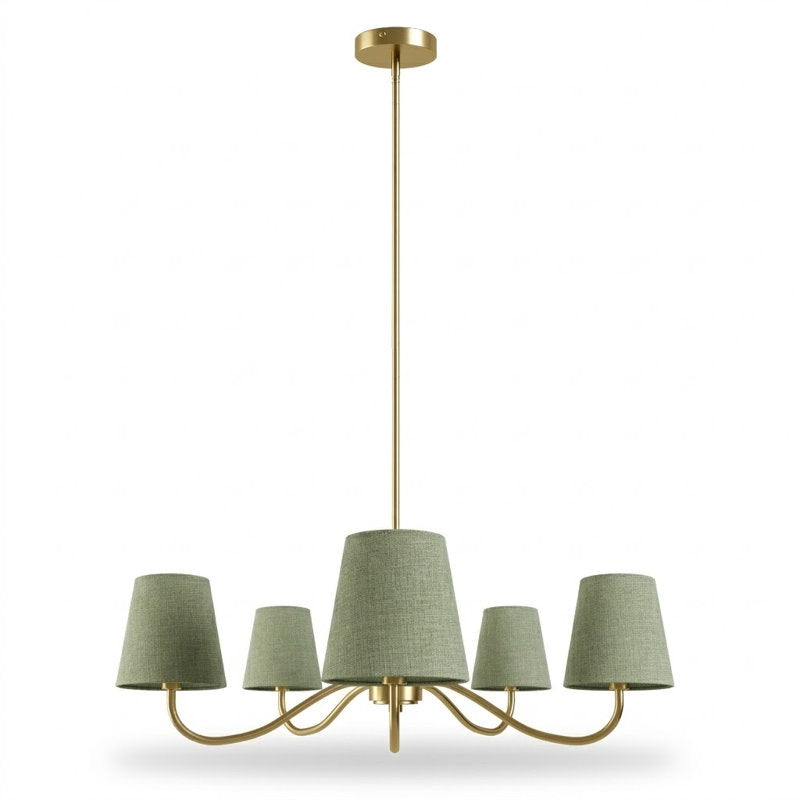 Twilight 5-light Brush Gold & White Burlap Modern Farmhouse Chandelier With Kd Shades For Dining Room #39001