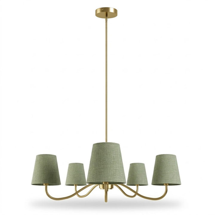 Twilight 5-light Brush Gold & White Burlap Modern Farmhouse Chandelier With Kd Shades For Dining Room #39001