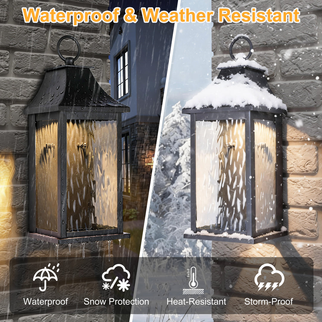 Natura 15''H Dimmable LED Black Iron Outdoor Wall Light with Dusk to Dawn and Water Glass #OW7111