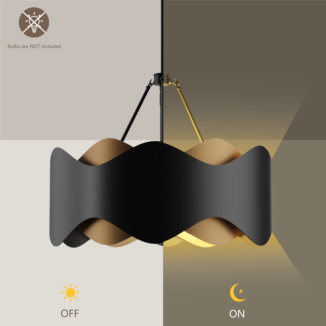 Glimmer 6-Light 24"W Black/Gold Modern Drum Chandelier With Iron Shade For Bedroom Or Living Room #MX21056