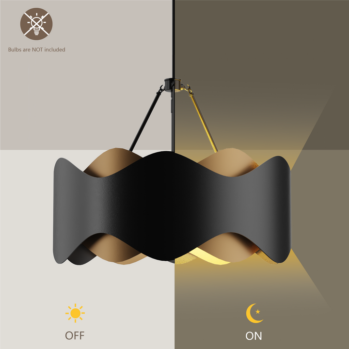 Glimmer 6-Light 24"W Black/Gold Modern Drum Chandelier With Iron Shade For Bedroom Or Living Room #MX21056