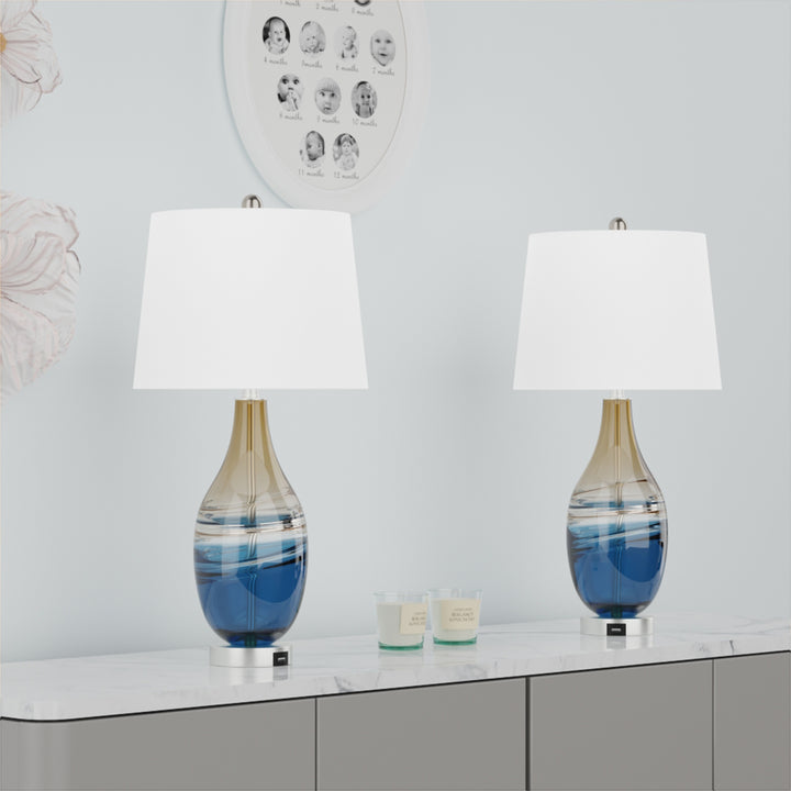 Tomi 27.37in Blue Table Lamp Set #T14