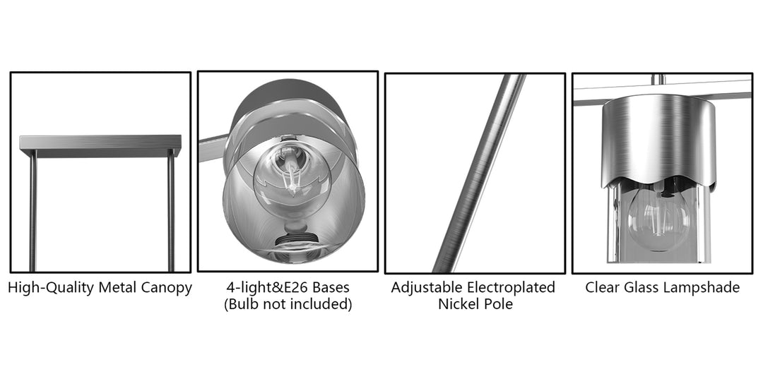 Glimmer 4-Light Metal And Glass Modern Linear Pendant Light With Adjustable Rod For Kitchen Island #29032