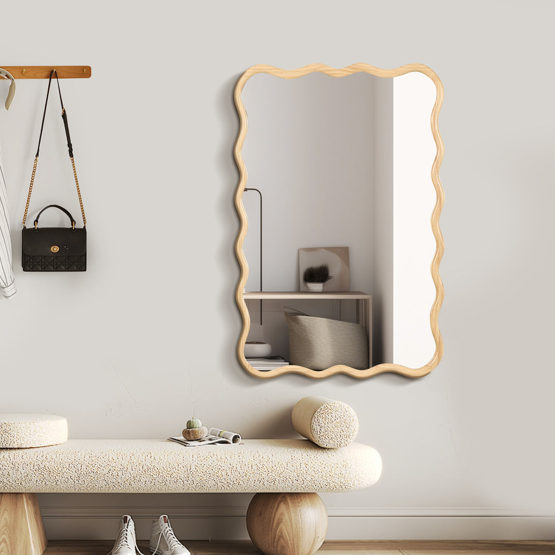 Clarity Modern Solid Wood Wavy Rectangle Wall Mirror #WM-005