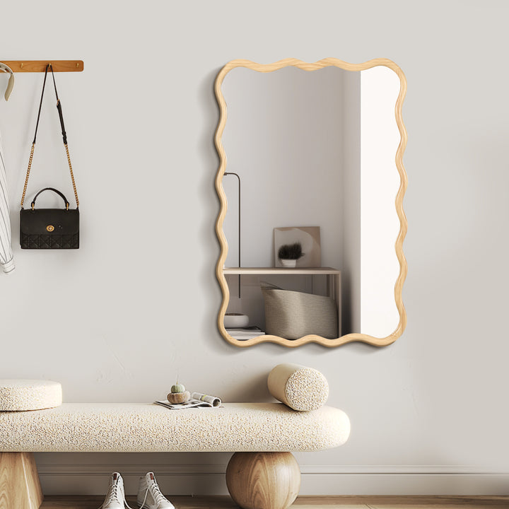 Modern Solid Wood Wavy Rectangle Wall Mirror