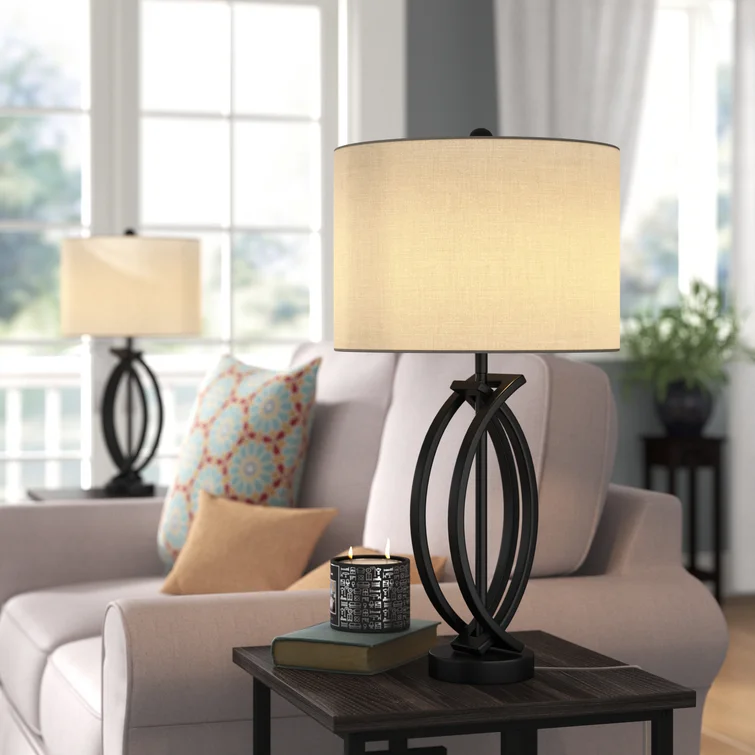 Contemporary Metal Table Lamps with Beige Shades (Pair) #T81