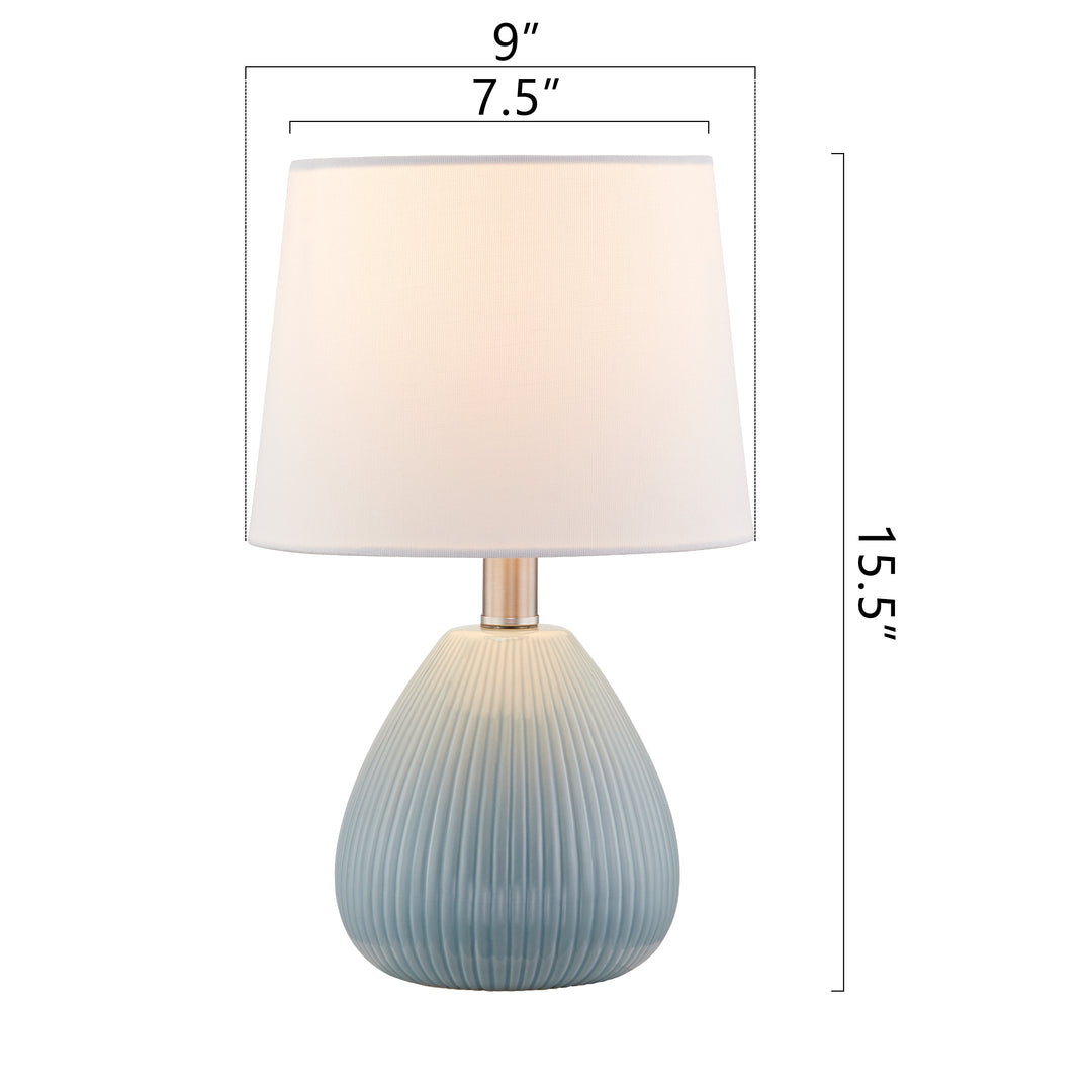 Yullili 15.5'' Ceramic Table Lamp Set of 2 with Lampshade, Mini Blue Modern Table Lamps for Living Room Bedroom