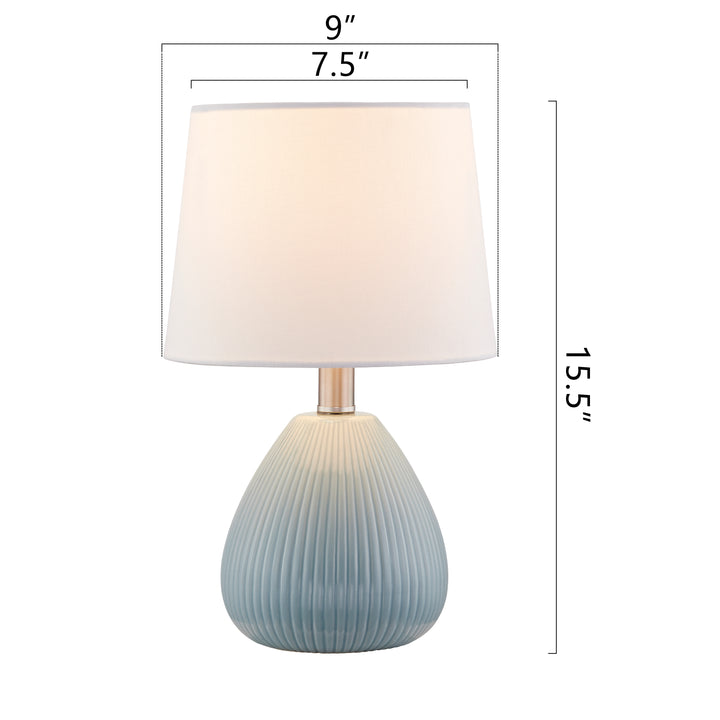 Yullili 15.5'' Ceramic Table Lamp Set of 2 with Lampshade, Mini Blue Modern Table Lamps for Living Room Bedroom #T62