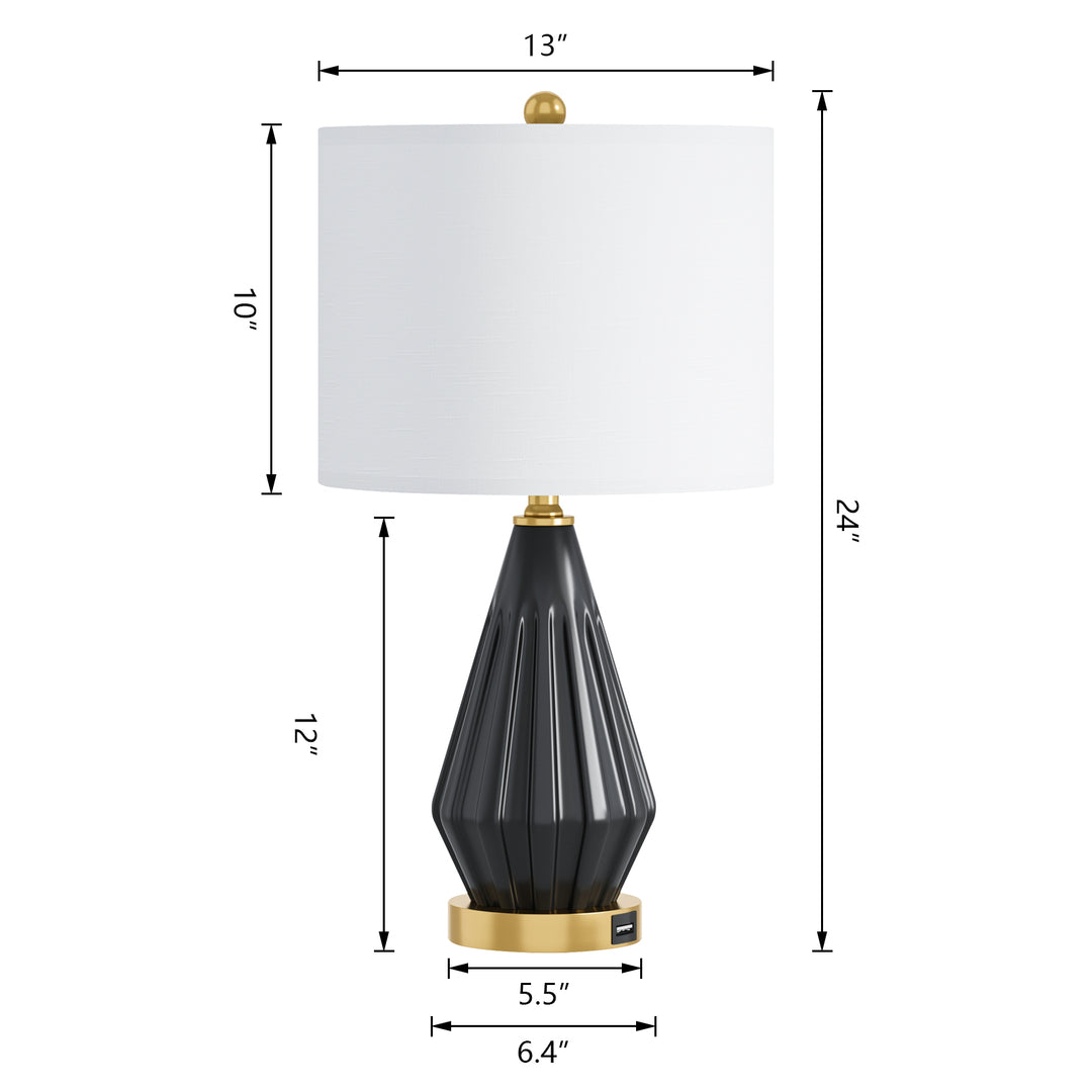 24'' Ceramic Dimmable Table Lamp Set With Usb Ports For Living Room/bedroom (Set of 2) #T182