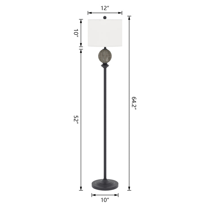 64'' Metal and Rattan Traditional Dimmable Floor Lamp