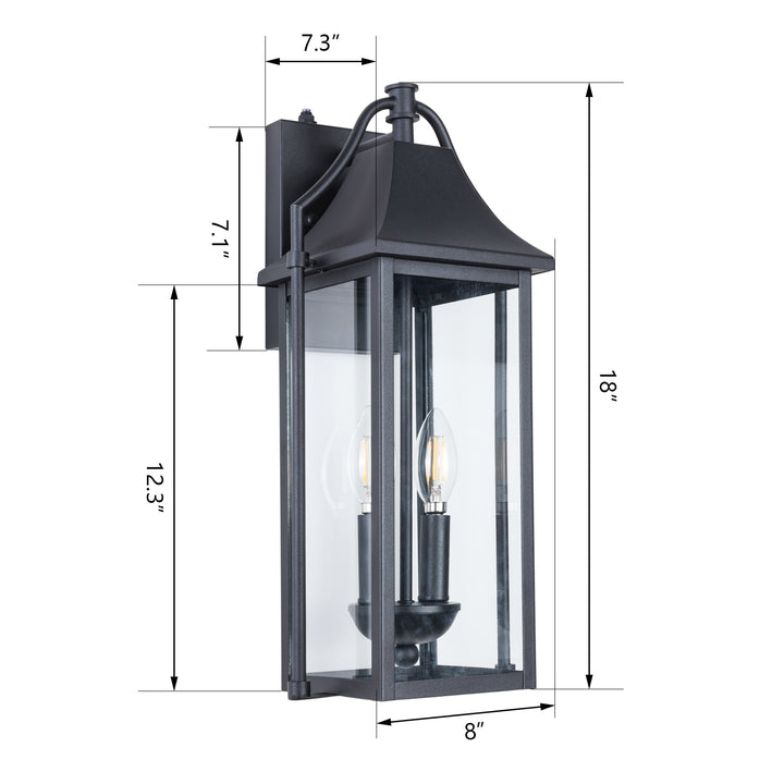 2 - Light 17.6'' H Glass Outdoor Wall Lantern with Dusk to Dawn #7040