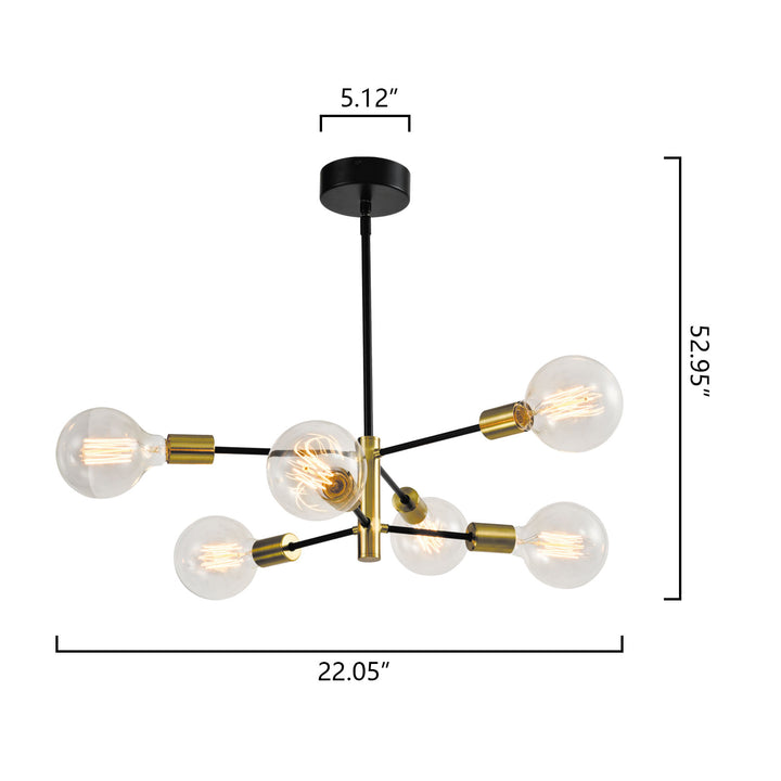 Maxax 6-Light Glass Globe Sputnik Chandelier, 52.95" Black and Gold Height Adjustable Pendant Lighting for Dining Room, Living Room #MX21037-P6