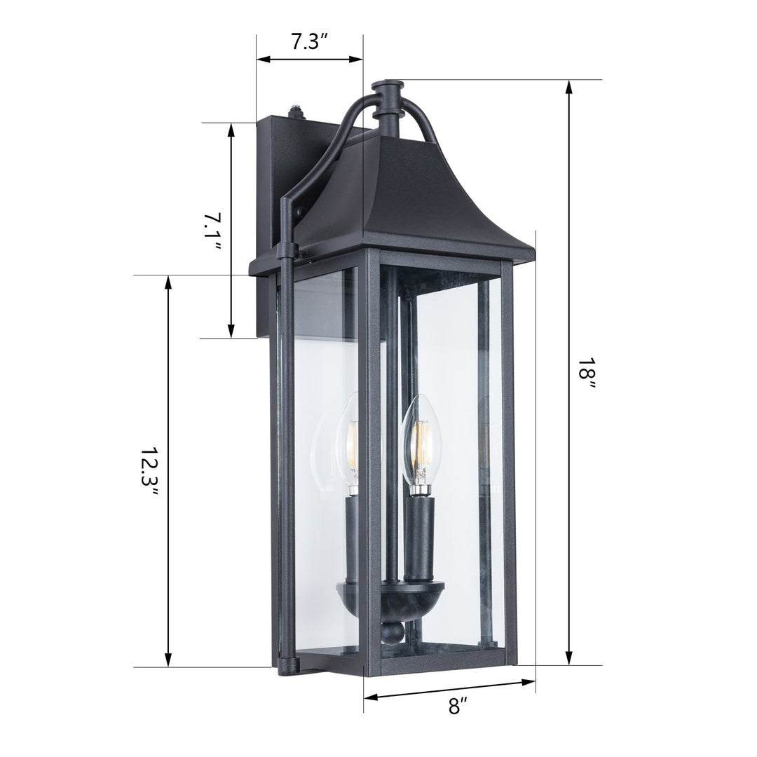 Lawyettle 18" Outdoor Wall Lantern with Dusk to Dawn Sensor, 2-Light Waterproof Brown Wall Sconce with Glass for Porch, Garage, Front Door, Patio #7040
