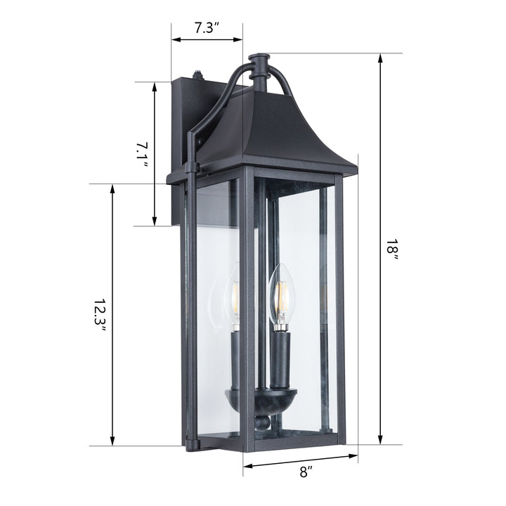 Lawyettle 18" Outdoor Wall Lantern with Dusk to Dawn Sensor, 2-Light Waterproof Brown Wall Sconce with Glass for Porch, Garage, Front Door, Patio #7040