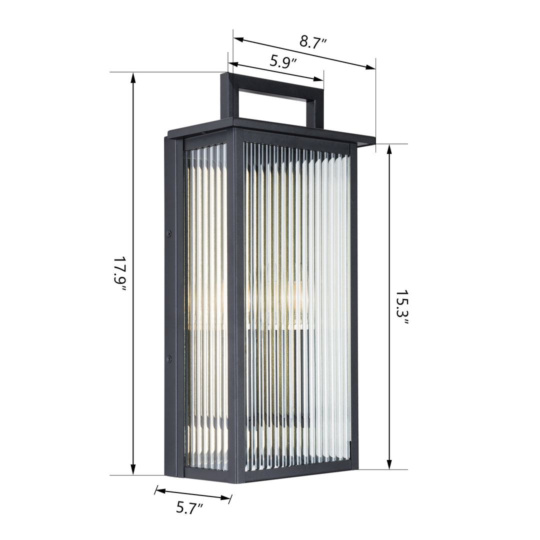 2 - Light 18''H Black Metal Glass Outdoor Wall Sconce with Dusk to Dawn #7039-2BK