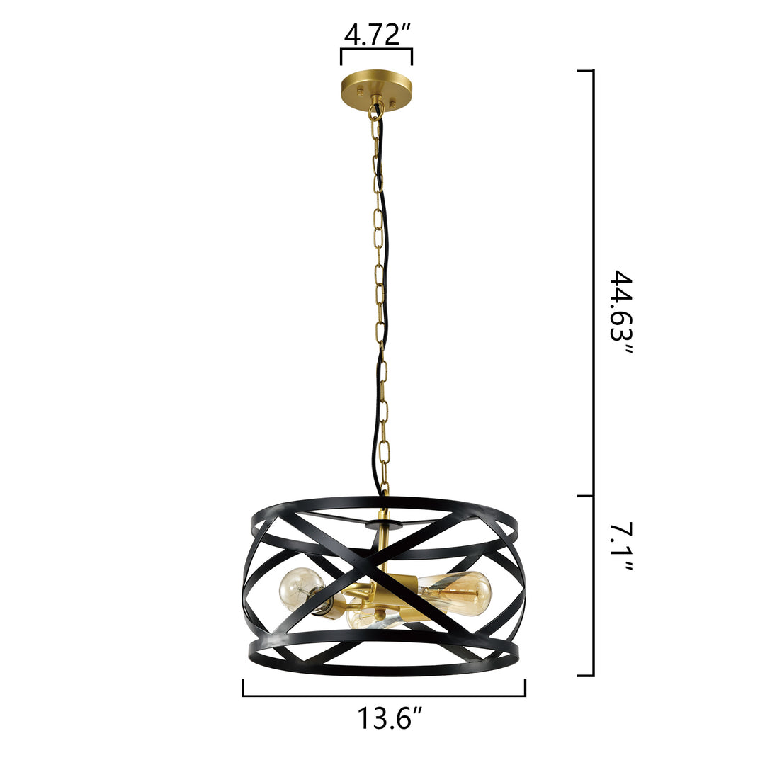 Maxax 3- Light Lantern Drum & Geometric With Wrought Iron #MX21022