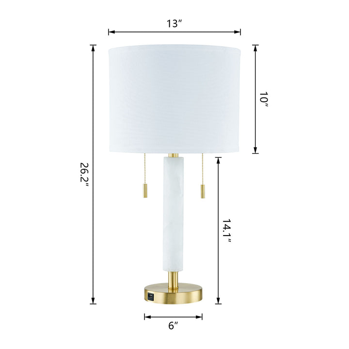 26'' Alabaster Table Lamp with USB (Set of 2) #T178-WH