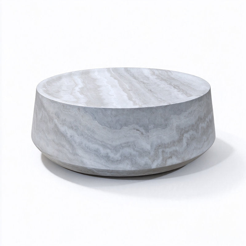 39-inch fiberglass round modern coffee table in beige