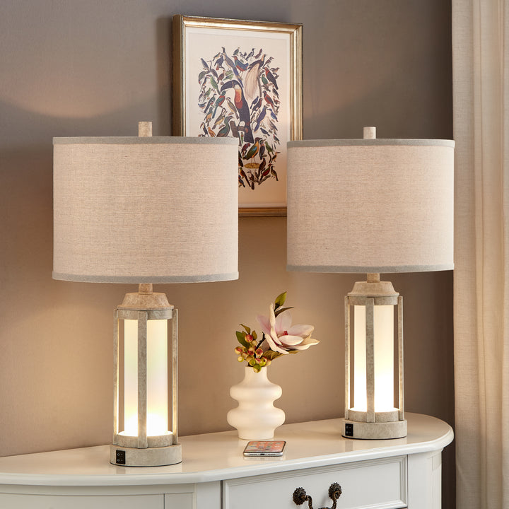 24″ Modern Farmhouse Glass Table Lamps with Night Light & USB-C, Set of 2 #T291