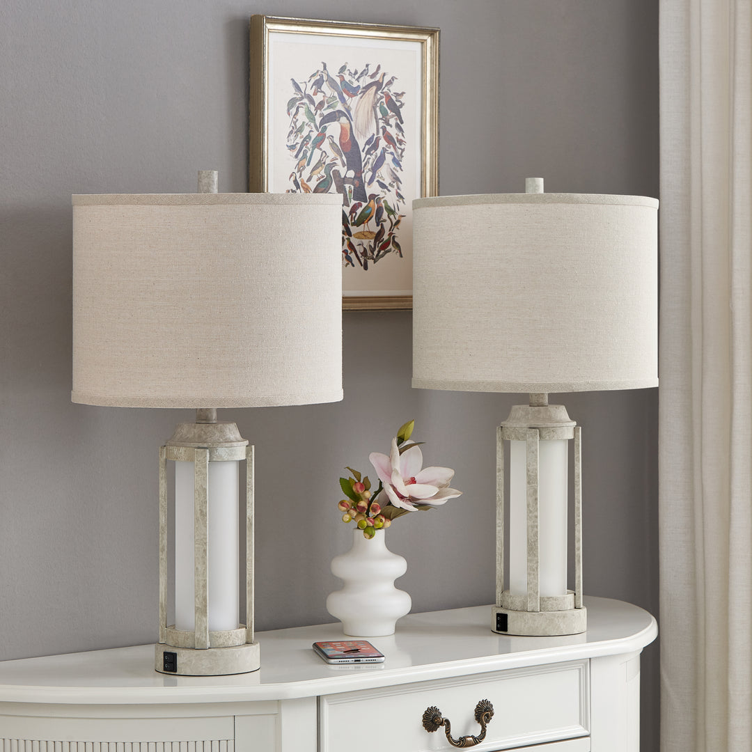 24″ Modern Farmhouse Glass Table Lamps with Night Light & USB-C, Set of 2 #T291