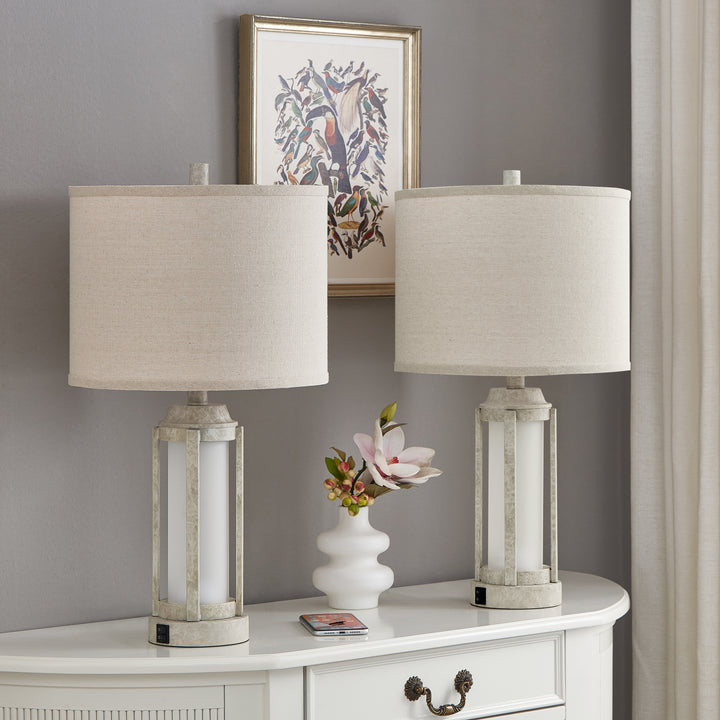 24″ Modern Farmhouse Glass Table Lamps with Night Light & USB-C, Set of 2 #T291