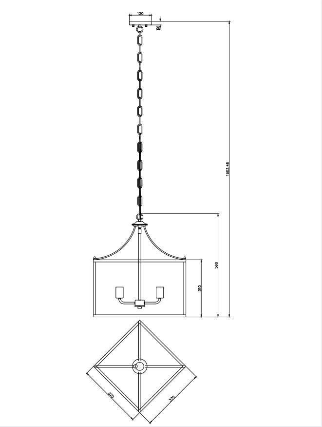 Maxax 3 - Light Lartern Square / Rectangle Wood / Sand Nickel Pendant With Wrought Iron #MX21031-3WD