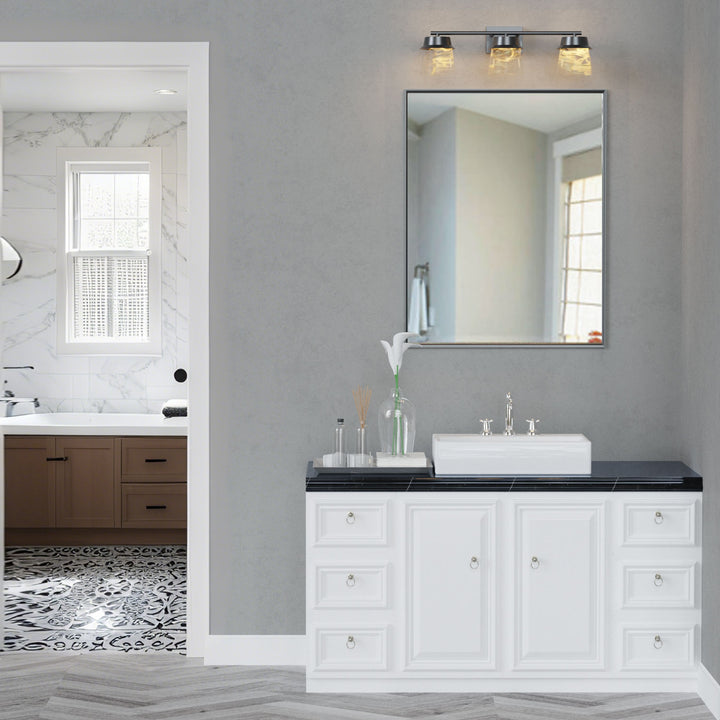 Glimmer 22.6w" 3-light Led Dimmable 3000k/4000k/5000k 3cct ETL Certificated Vanity Light With Patterned Glass #MX21055