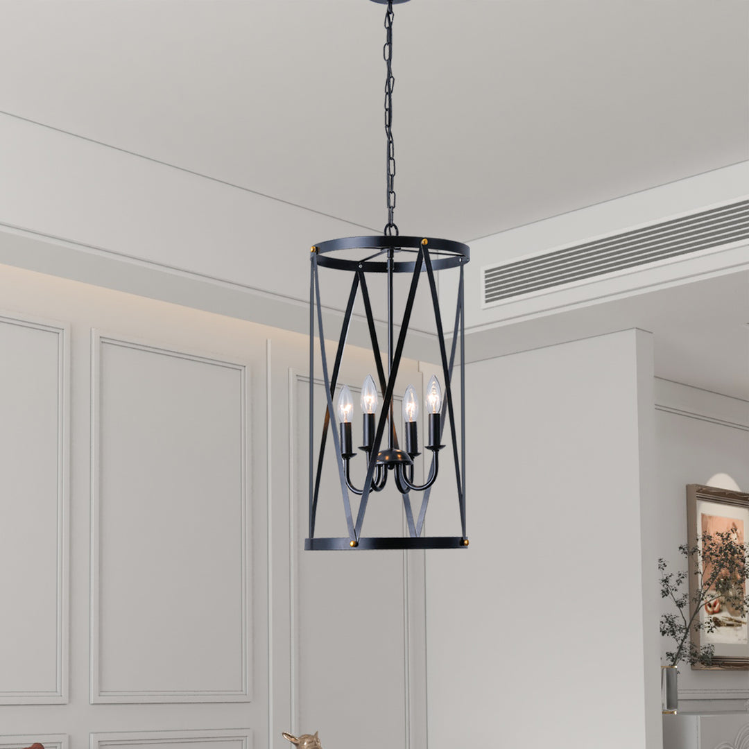 Maxax 4- Light Lantern & Candle Style Drum&Geometric Chandelier #19142