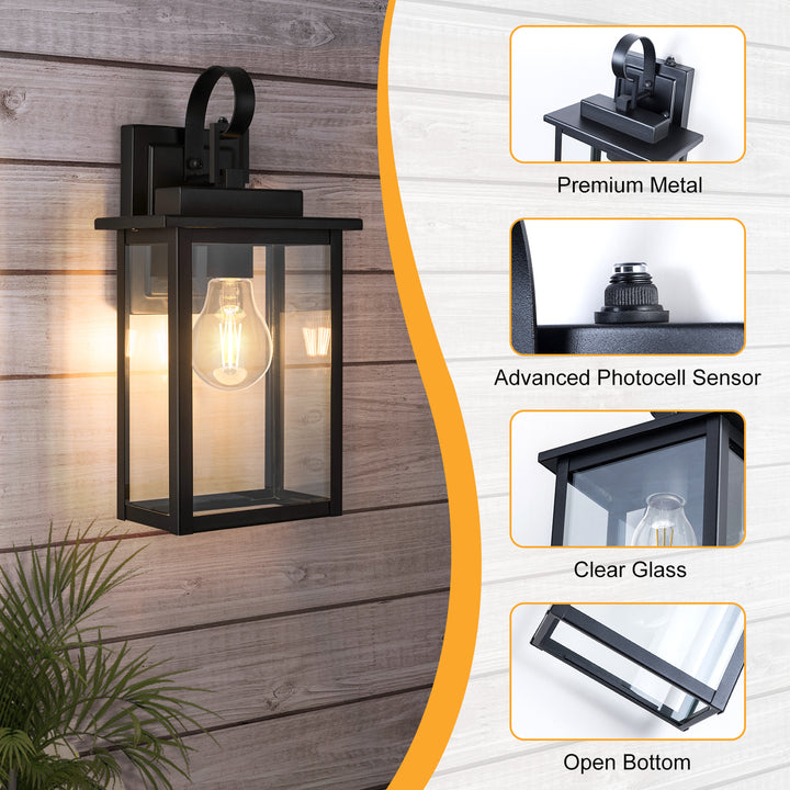 Maxax Dusk to Dawn 12" Outdoor Wall Light, Exterior Waterproof Wall Sconce, Matte Black Front Porch Light, Outside Wall Mount Lantern for House Garage Doorway (Bulb Include) #7041