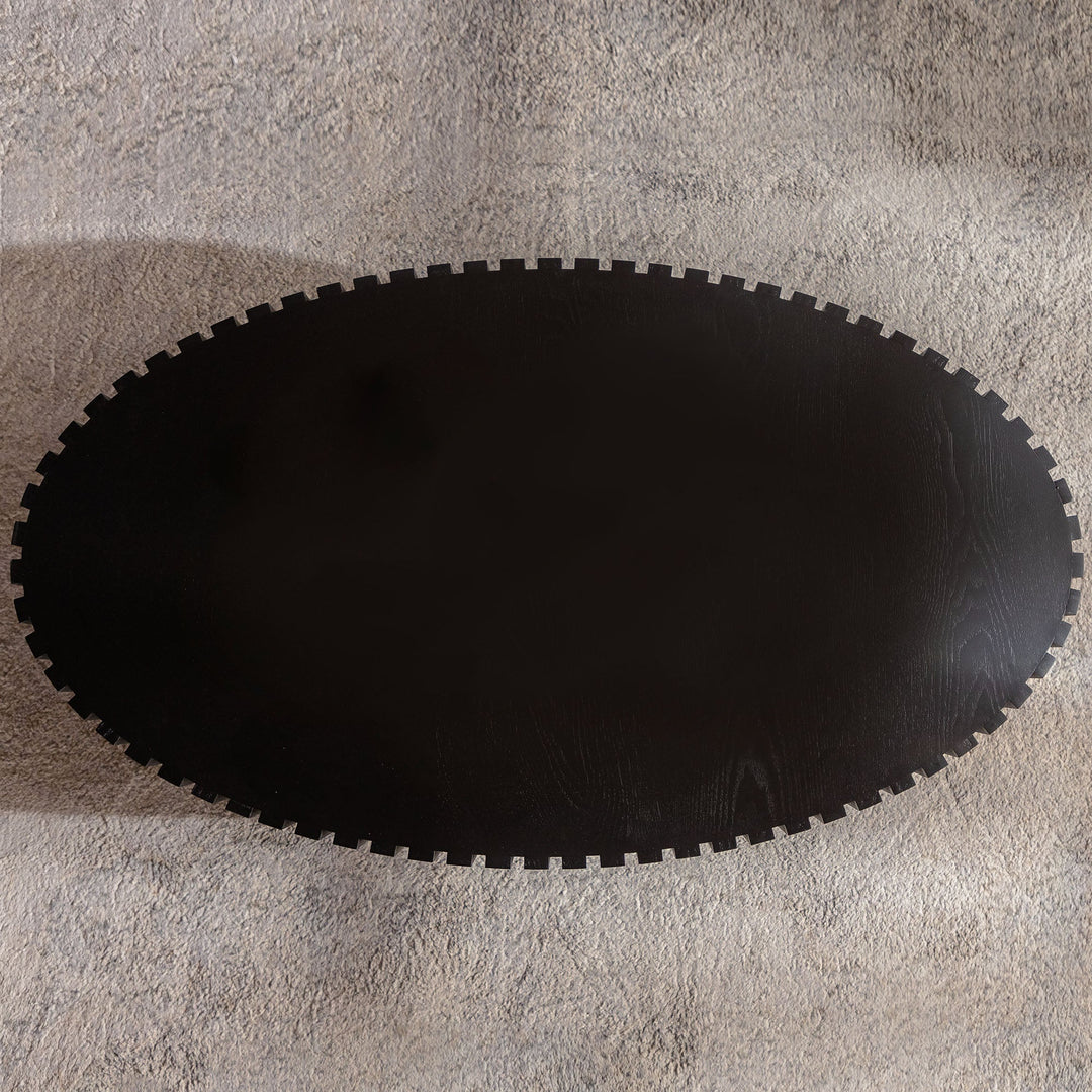 Timeless Round Coffee Table Handcrafted Relief Wooden Olive-Shaped Tea Table For Living Room #25013