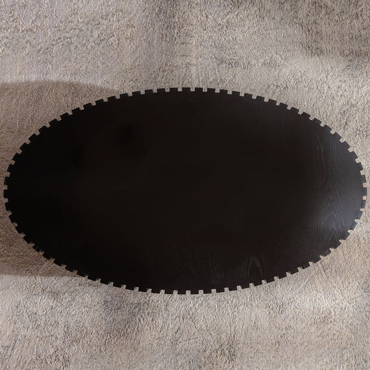 Timeless Round Coffee Table Handcrafted Relief Wooden Olive-Shaped Tea Table For Living Room #25013