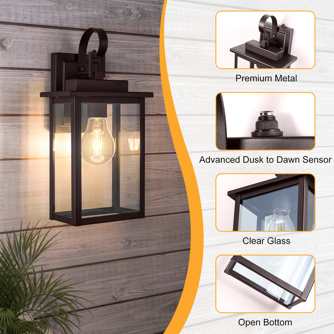 Maxax Dusk to Dawn 12" Outdoor Wall Light, Exterior Waterproof Wall Sconce, Matte Black Front Porch Light, Outside Wall Mount Lantern for House Garage Doorway (Bulb Include) #7041
