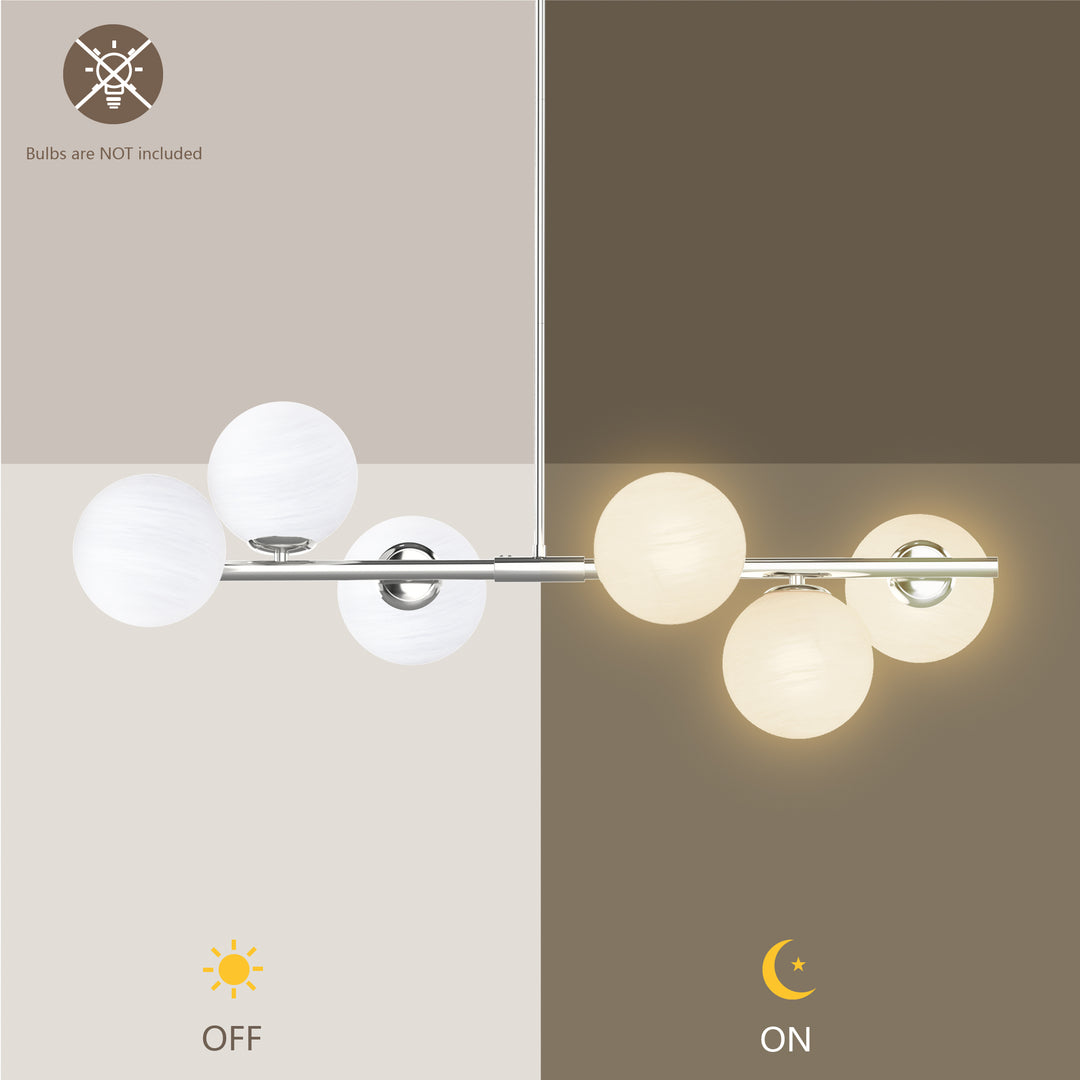 Nimbus 6-light Modern Liner Milky White Glass And Metal Chandelier For Living Room/dining Room #29009