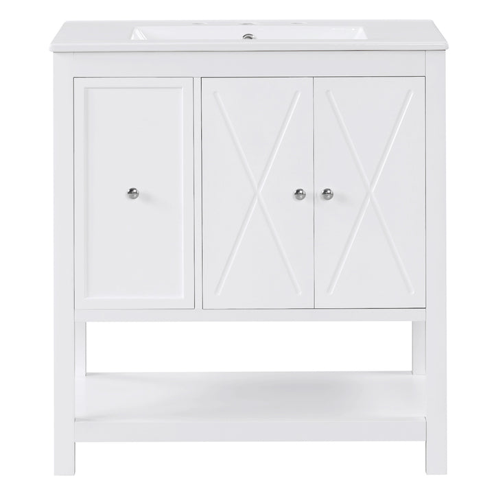 30'' Free Standing Single Bathroom Vanity Cabinet With Ceramic Top #BV-004-30WH