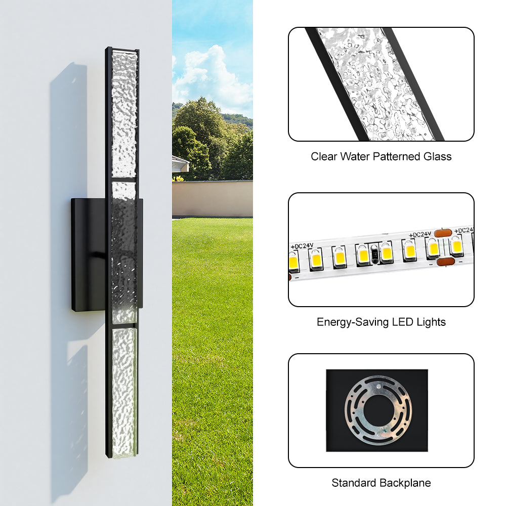 Elysian 24''h Dimmable Led Chrome Iron 3cct Adjustable Outdoor Wall Light With Water Glass #WL7090