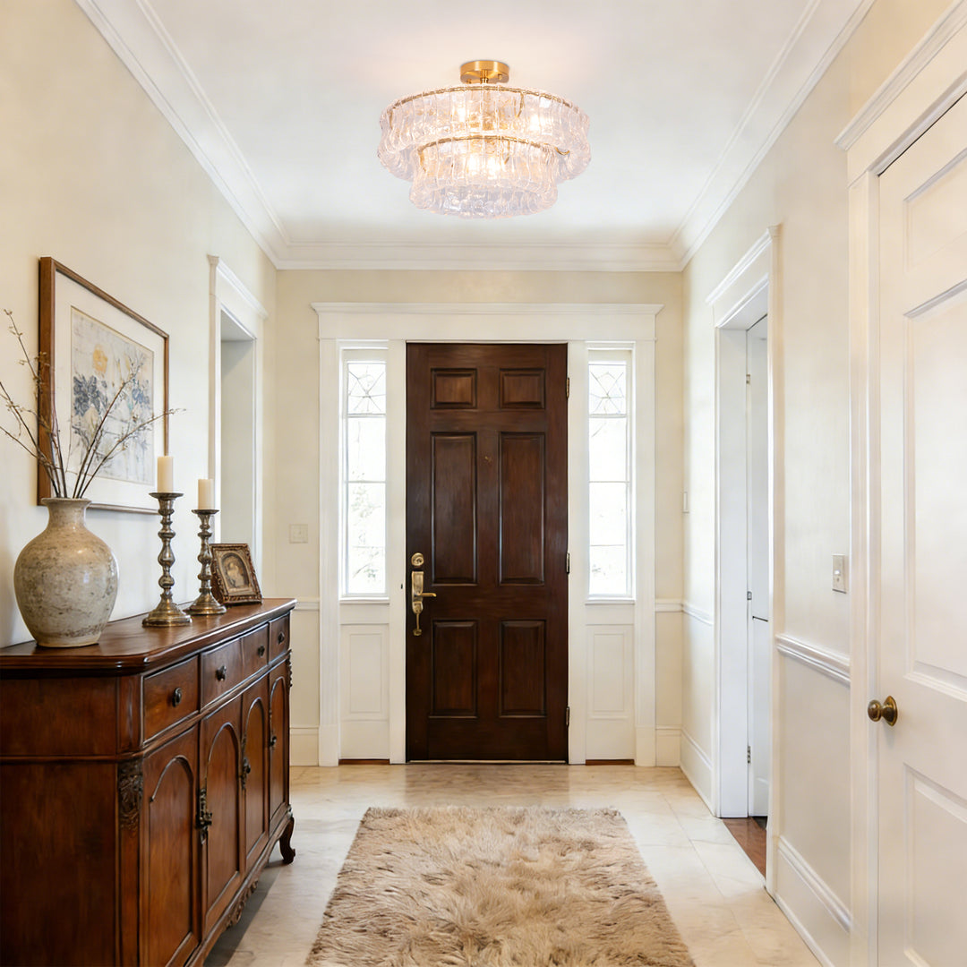 Lumen 20" 6-Light Brushed Brass Double-Layer Clear Artistic Glass Unique / Statement Semi-Flush Mount For Living Room/Bedroom #19235