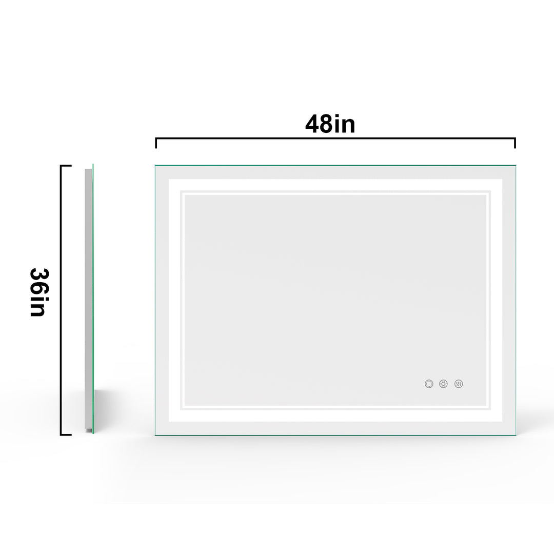 Modern Frameless Anti-Fog LED Dimmable Bathroom Vanity Mirror 48 H x 36 W