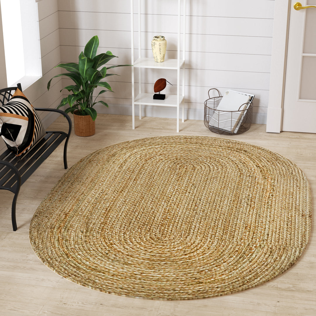 Jute Hand Braided Zigzag Stitch Natural Fibers Farmhouse Style Area Rug For Dining Room Living Room Kitchen, Off White/Natural #DT23-401