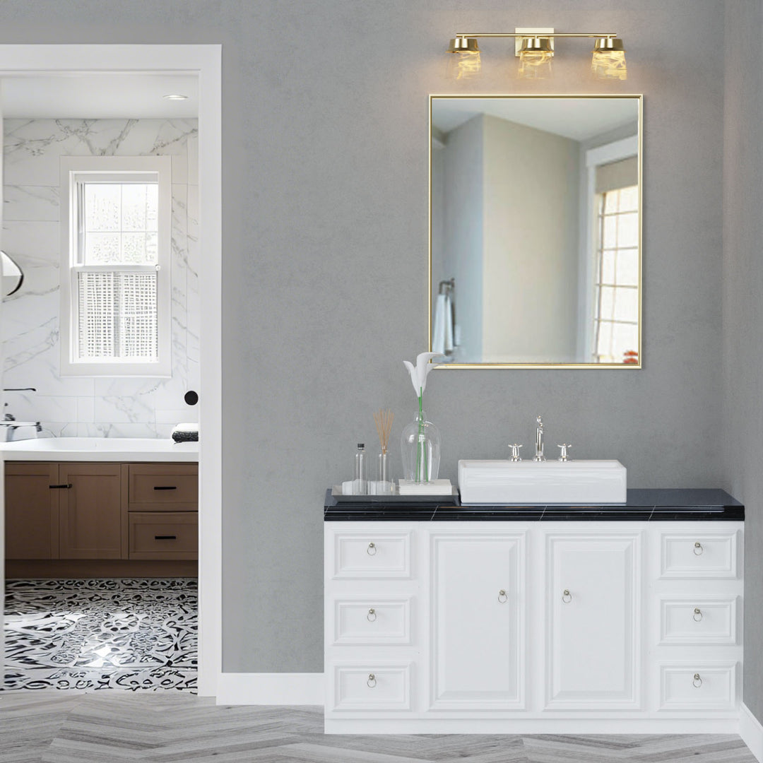 Glimmer 22.6w" 3-light Led Dimmable 3000k/4000k/5000k 3cct ETL Certificated Vanity Light With Patterned Glass #MX21055