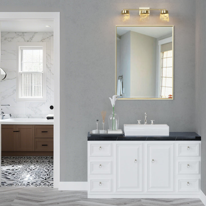 Glimmer 22.6w" 3-light Led Dimmable 3000k/4000k/5000k 3cct ETL Certificated Vanity Light With Patterned Glass #MX21055