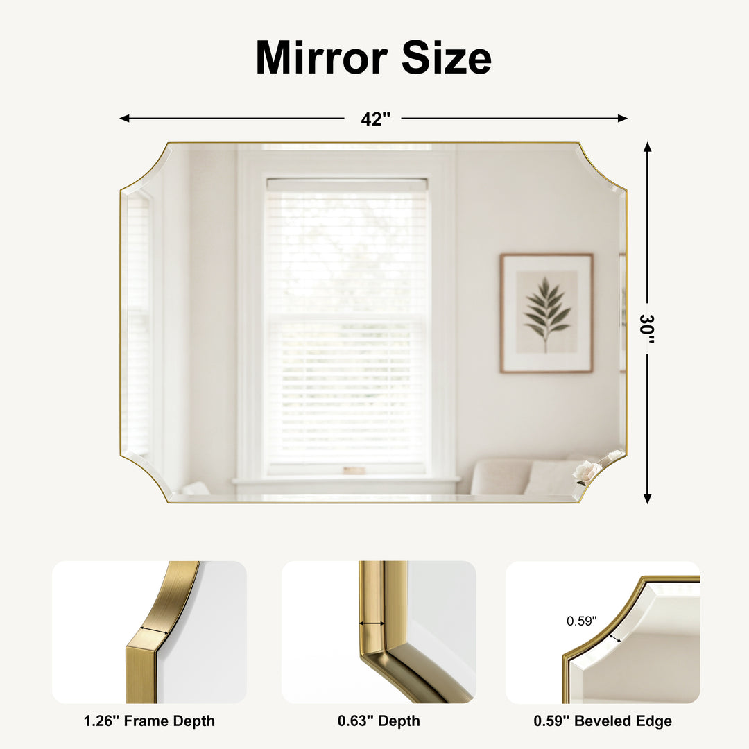Rectangular Gold Framed Wall Mirror, Stainless Steel Vanity Mirror for Bedroom & Living Room #45001