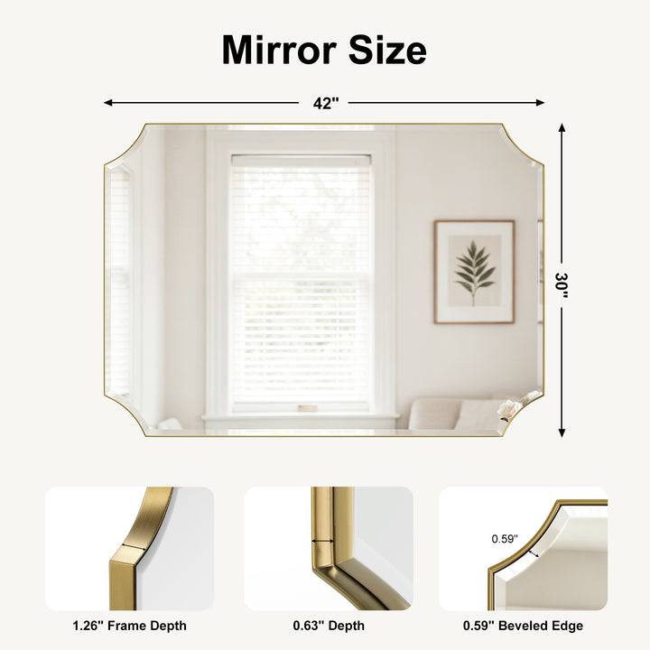 Rectangular Gold Framed Wall Mirror, Stainless Steel Vanity Mirror for Bedroom & Living Room #45001