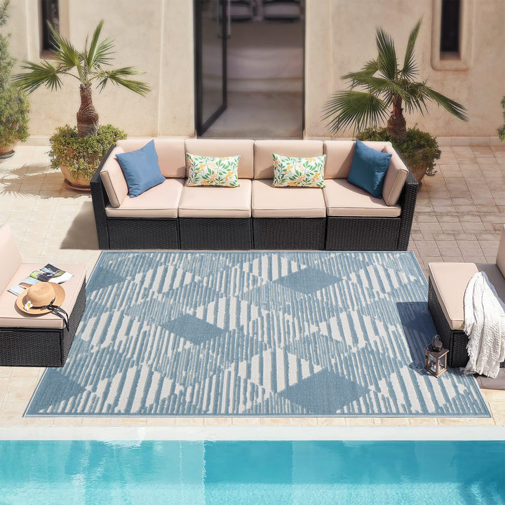 Blue Diamond Striped Pattern Indoor/Outdoor Carpet #TO1001