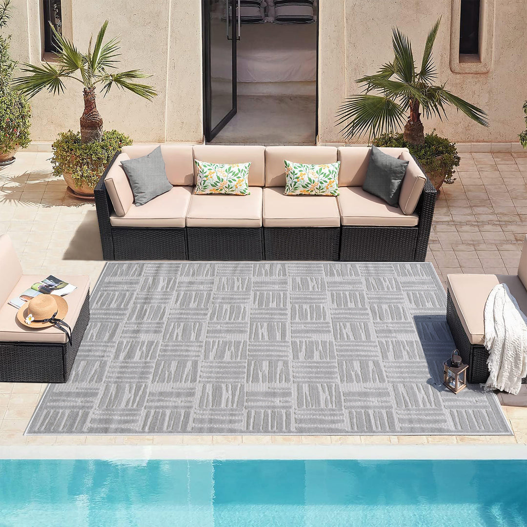 Green Textured Grid Pattern Indoor/Outdoor Carpet #TO3001